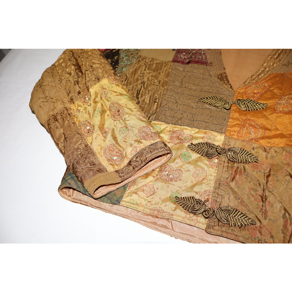 Celeste Women's Silk Blend Patchwork Jacket Size Small/Medium Brown Gold Cropped - Picture 4 of 10